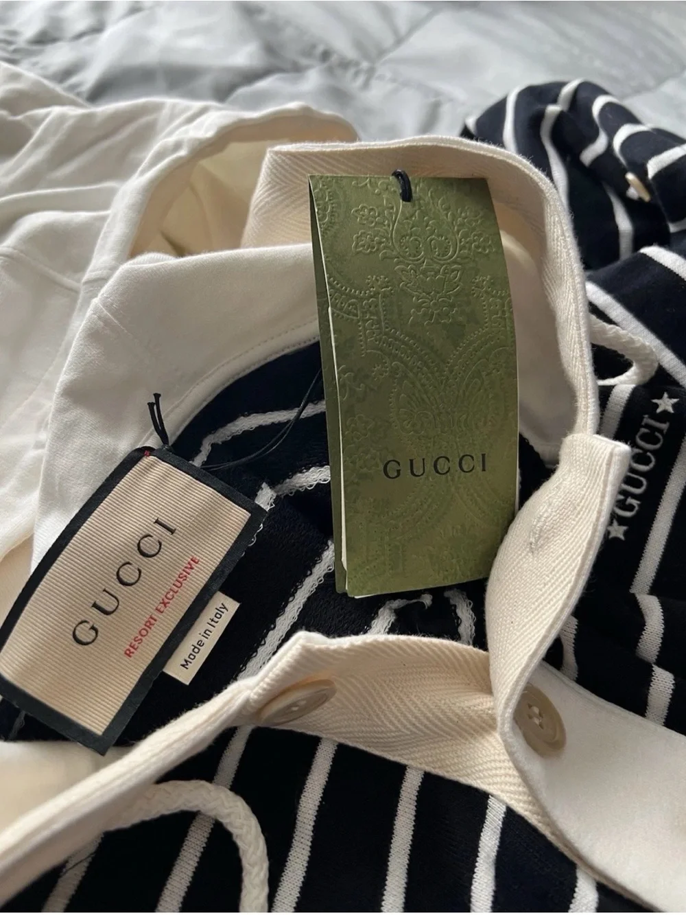 BNWT Gucci Resort Exclusive Striped Jersey Polo Sweatshirt ,Unisex XL,RT 1980.00